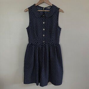 Juicy Couture Navy & White Polka Dot Fit and Flare Dress Peter Pan Collar Sz 10